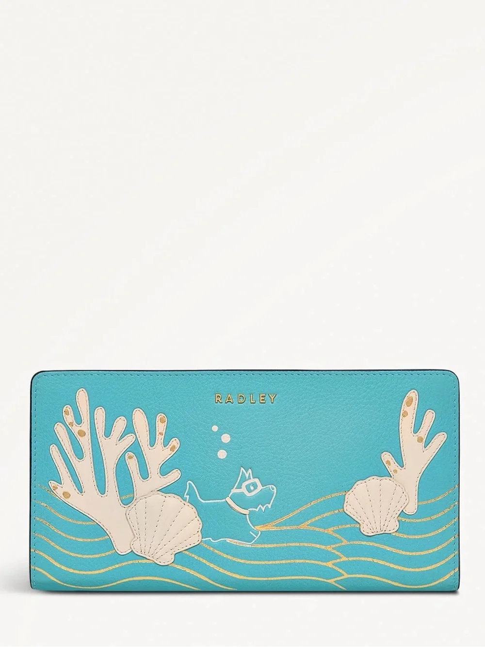 NWT-Radley London-Coin Street-Lg Bifold Wallet-Seashell Theme-Bright Blue-$128